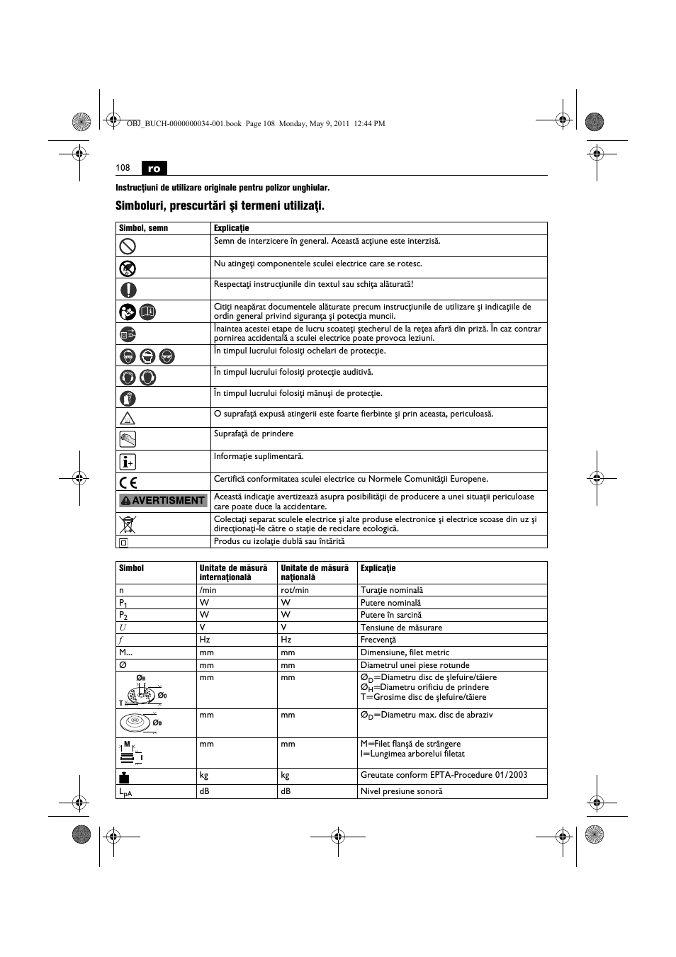 Simboluri, prescurtări şi termeni utilizaţi | Fein WSG 14-70E User Manual | Page 108 / 195