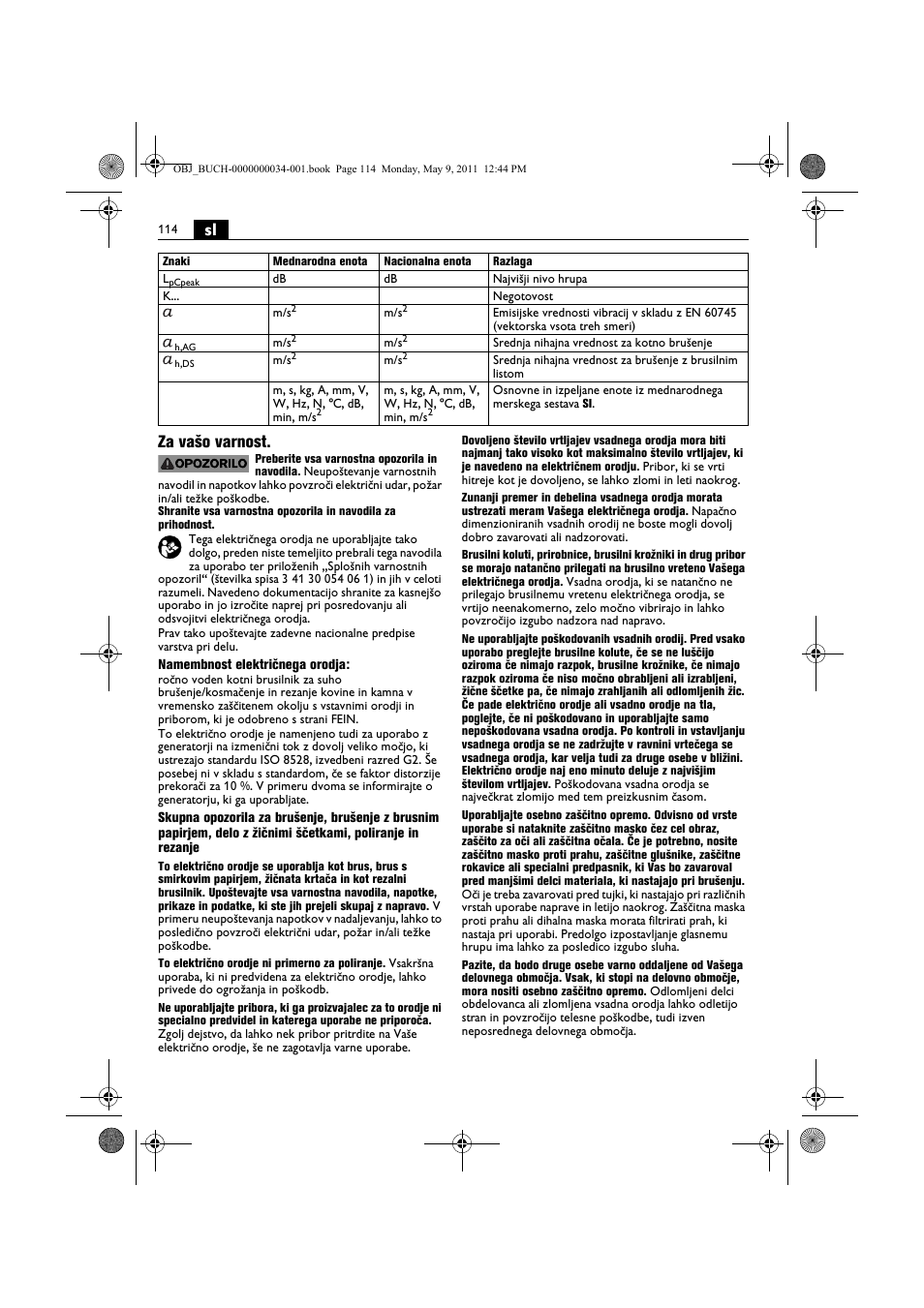 Sl za vašo varnost | Fein WSG 14-70E User Manual | Page 114 / 195