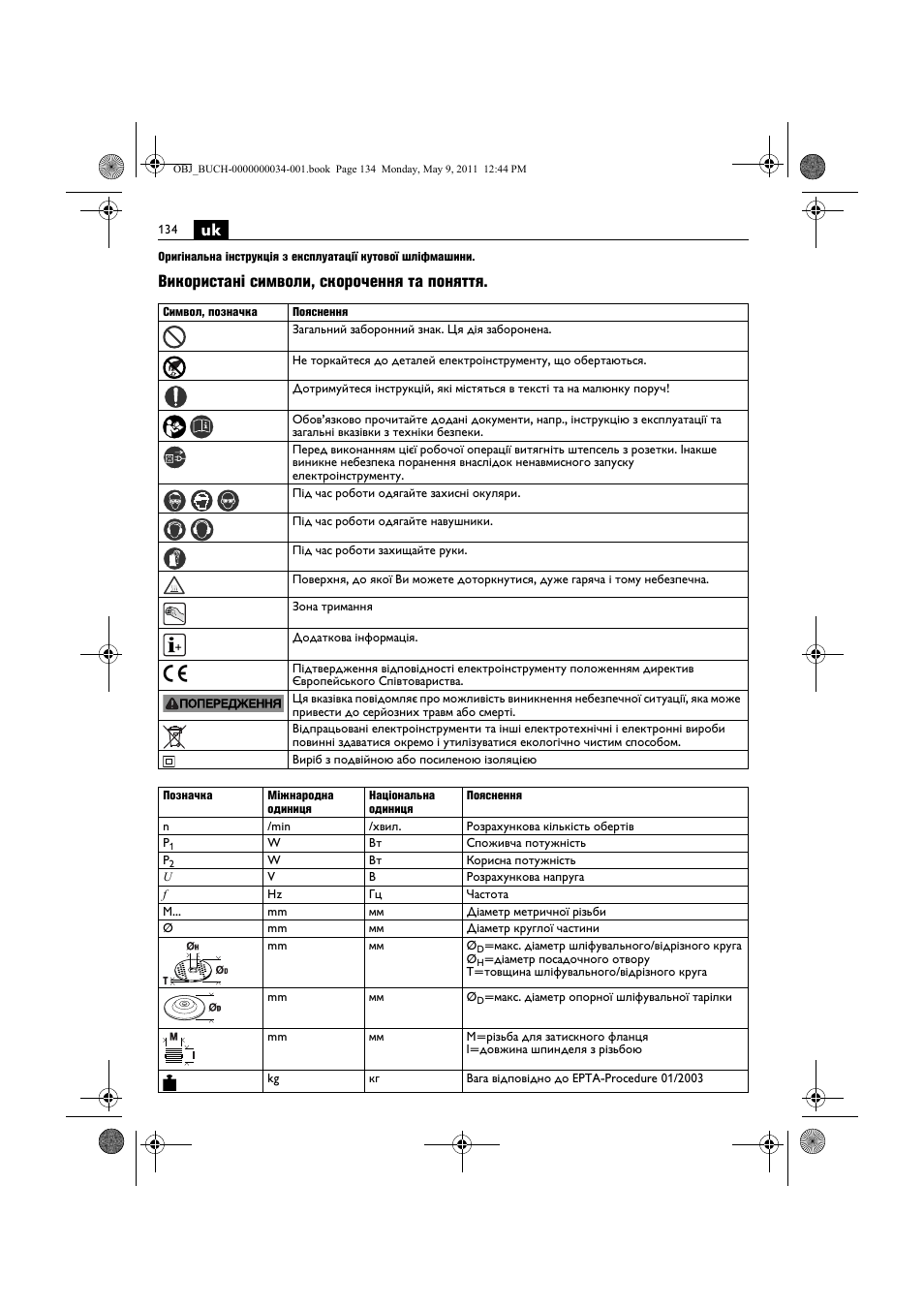 Використані символи, скорочення та поняття | Fein WSG 14-70E User Manual | Page 134 / 195