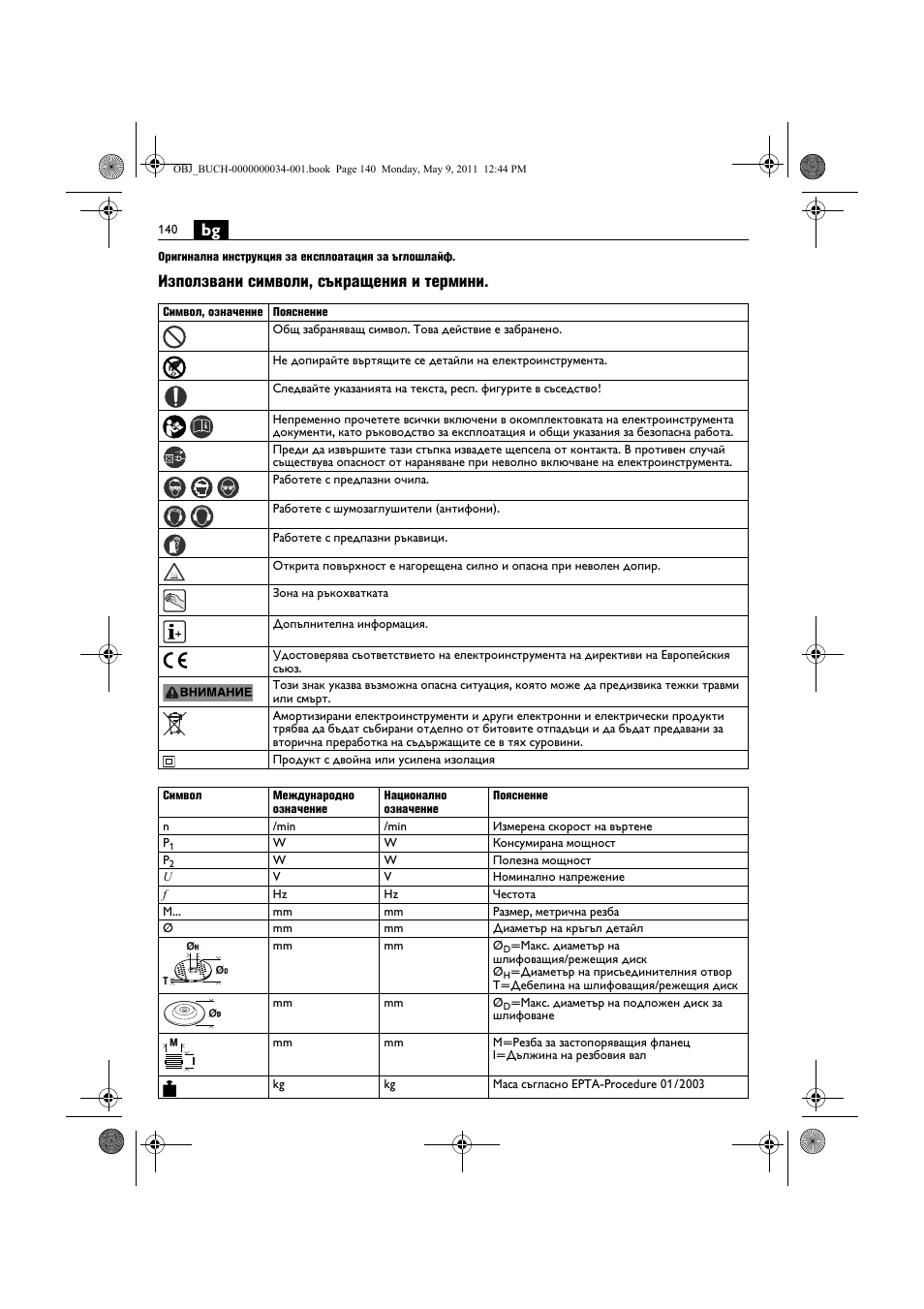 Използвани символи, съкращения и термини | Fein WSG 14-70E User Manual | Page 140 / 195