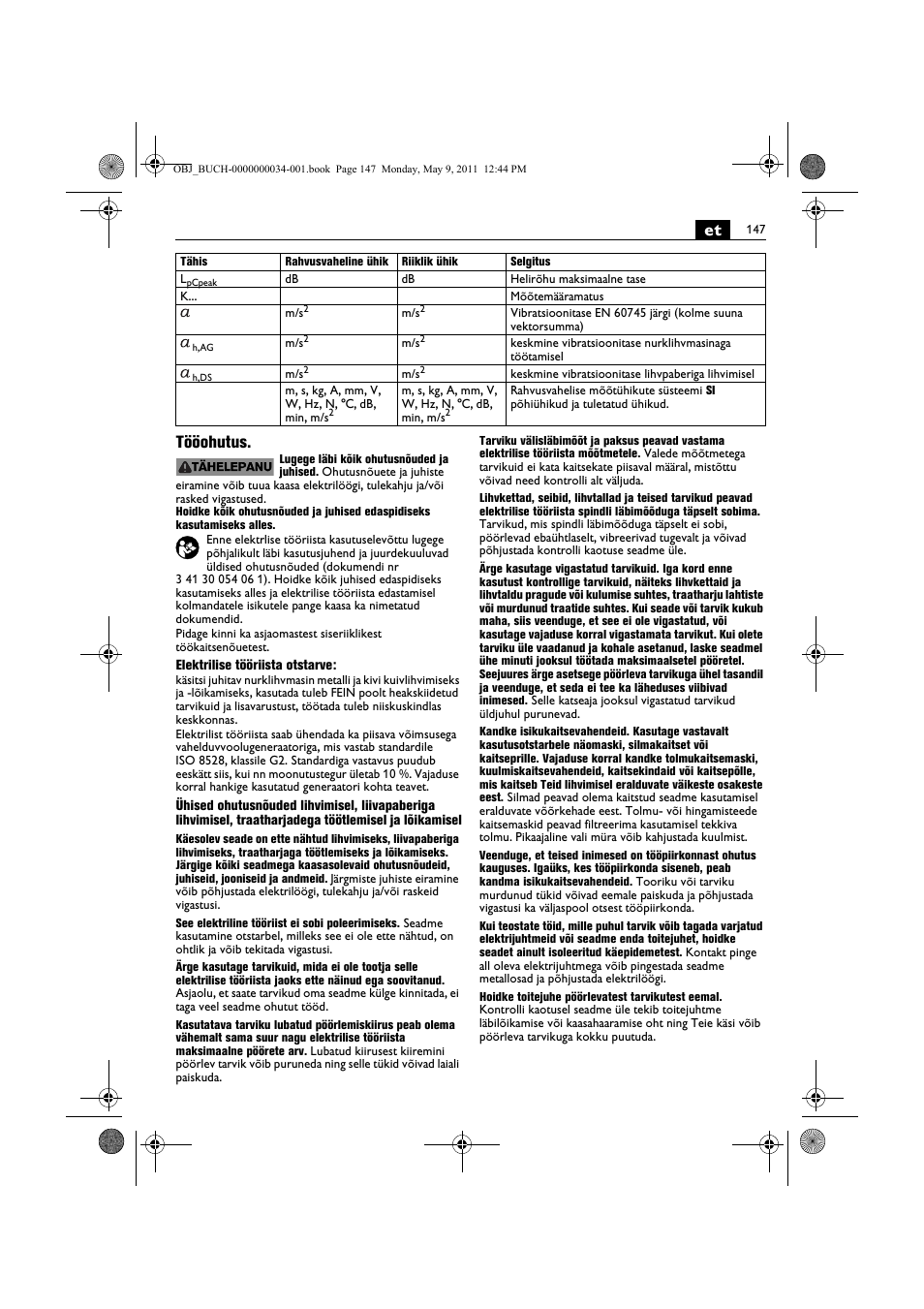 Et tööohutus | Fein WSG 14-70E User Manual | Page 147 / 195