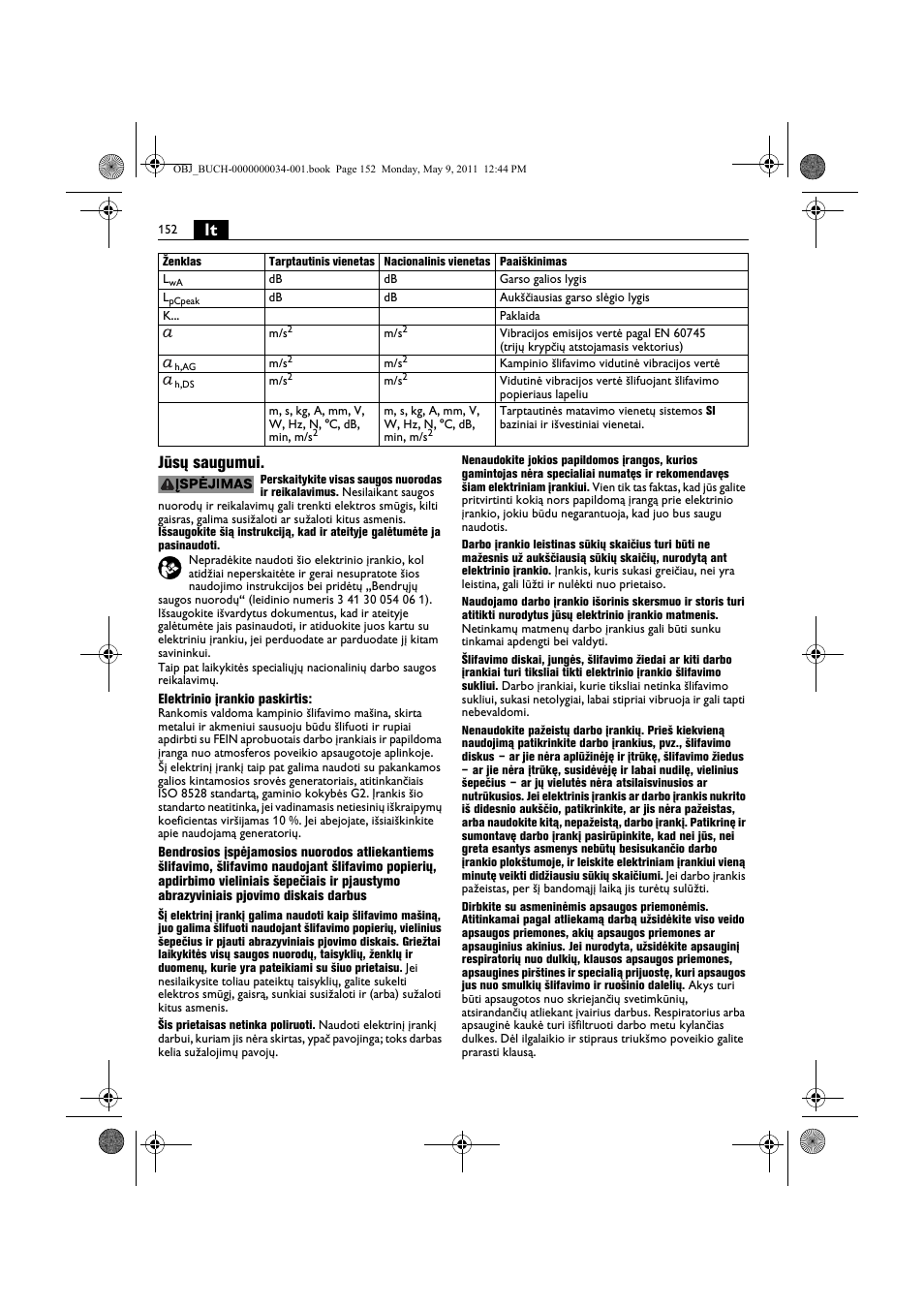 Lt jūsų saugumui | Fein WSG 14-70E User Manual | Page 152 / 195