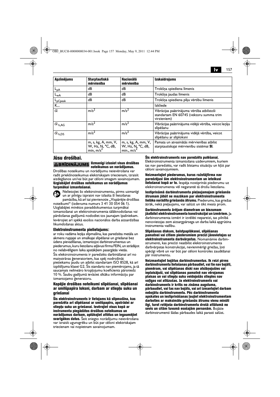 Lv jūsu drošībai | Fein WSG 14-70E User Manual | Page 157 / 195