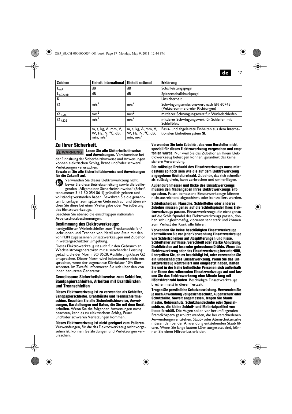 De zu ihrer sicherheit | Fein WSG 14-70E User Manual | Page 17 / 195