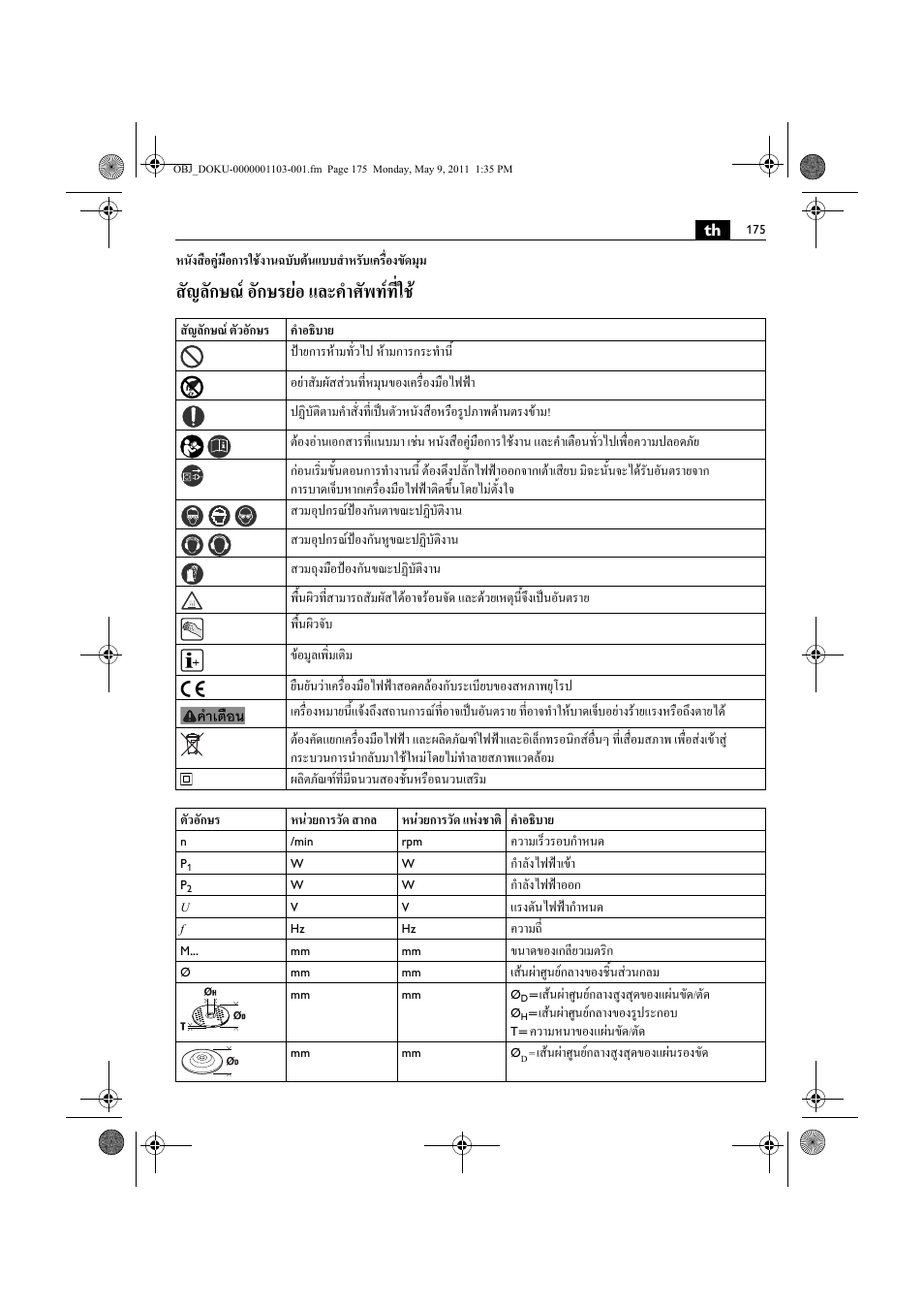 สัญลักษณ อักษรยอ และคําศัพทที่ใช | Fein WSG 14-70E User Manual | Page 175 / 195