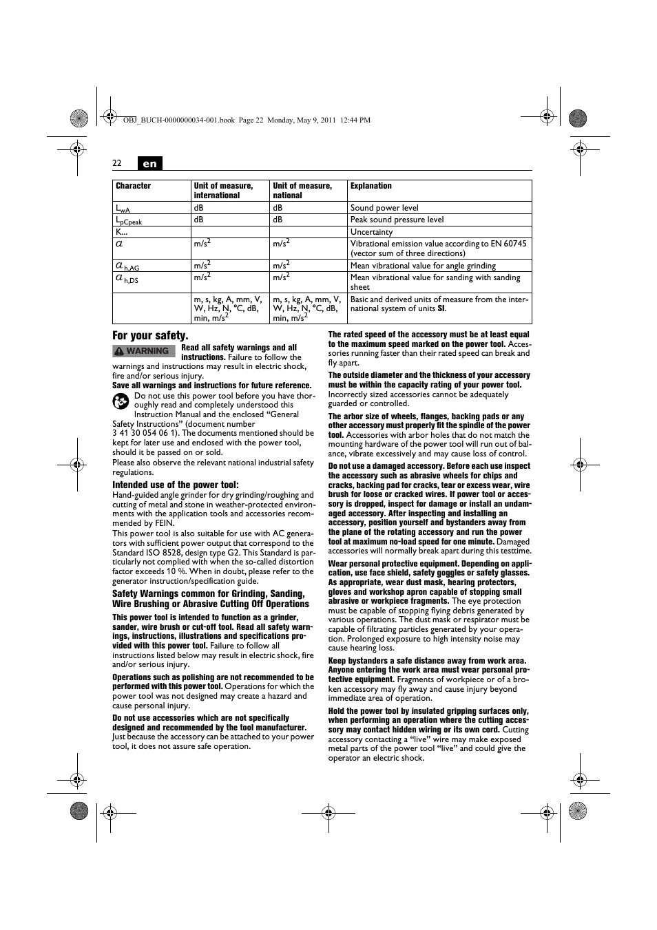 En for your safety | Fein WSG 14-70E User Manual | Page 22 / 195