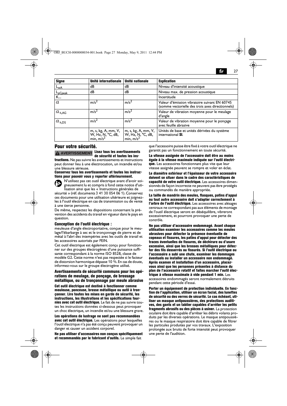 Fr pour votre sécurité | Fein WSG 14-70E User Manual | Page 27 / 195