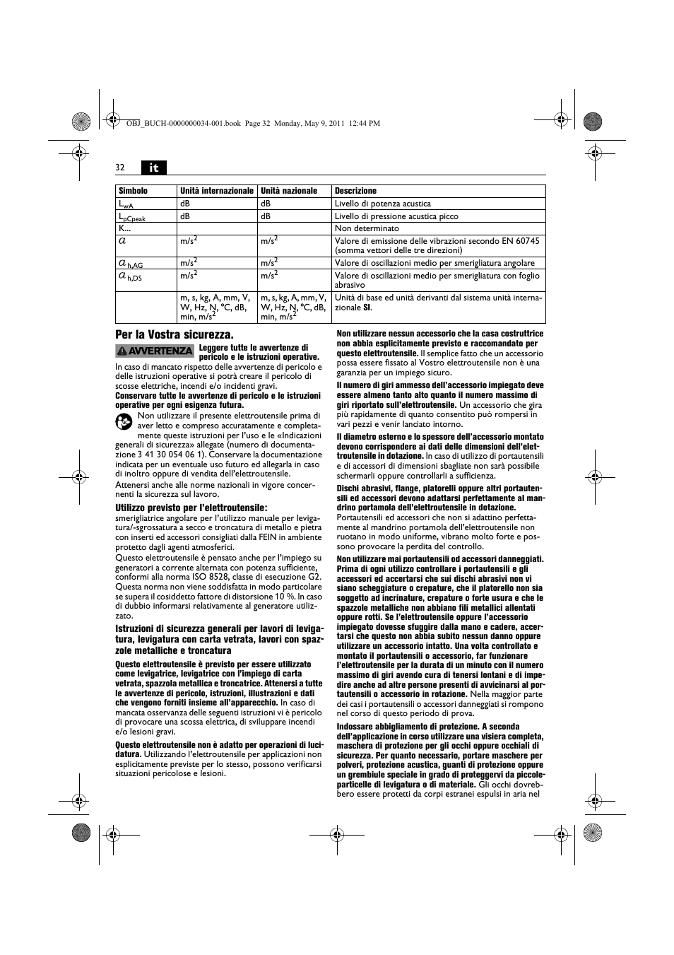 It per la vostra sicurezza | Fein WSG 14-70E User Manual | Page 32 / 195