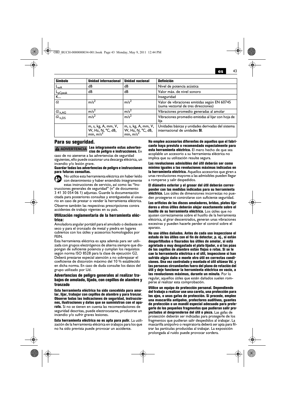 Es para su seguridad | Fein WSG 14-70E User Manual | Page 43 / 195