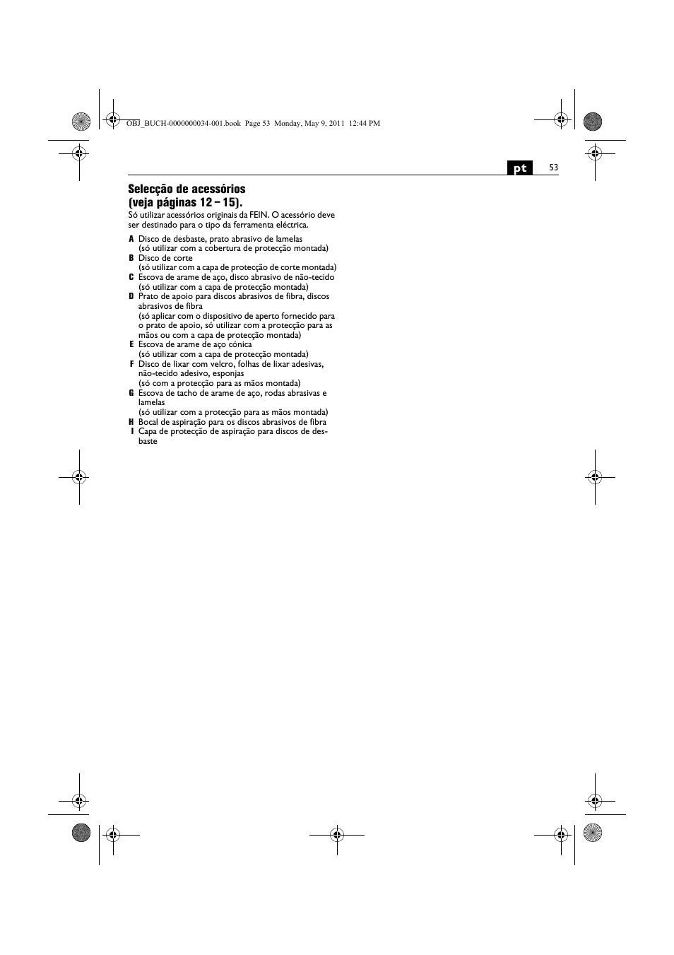 Pt selecção de acessórios (veja páginas 12 – 15) | Fein WSG 14-70E User Manual | Page 53 / 195