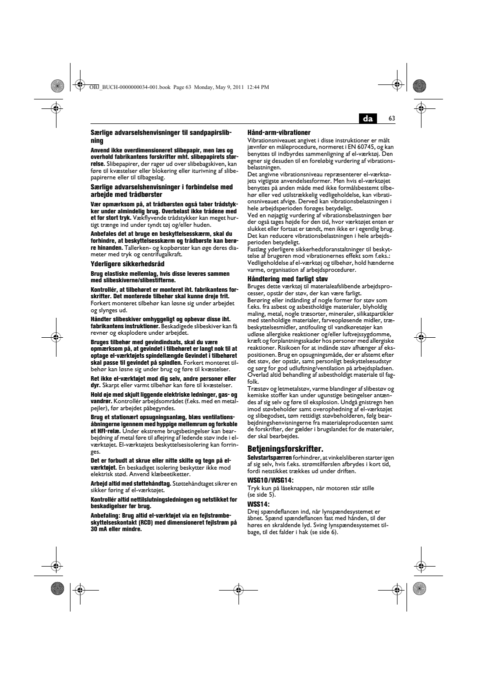 Betjeningsforskrifter | Fein WSG 14-70E User Manual | Page 63 / 195