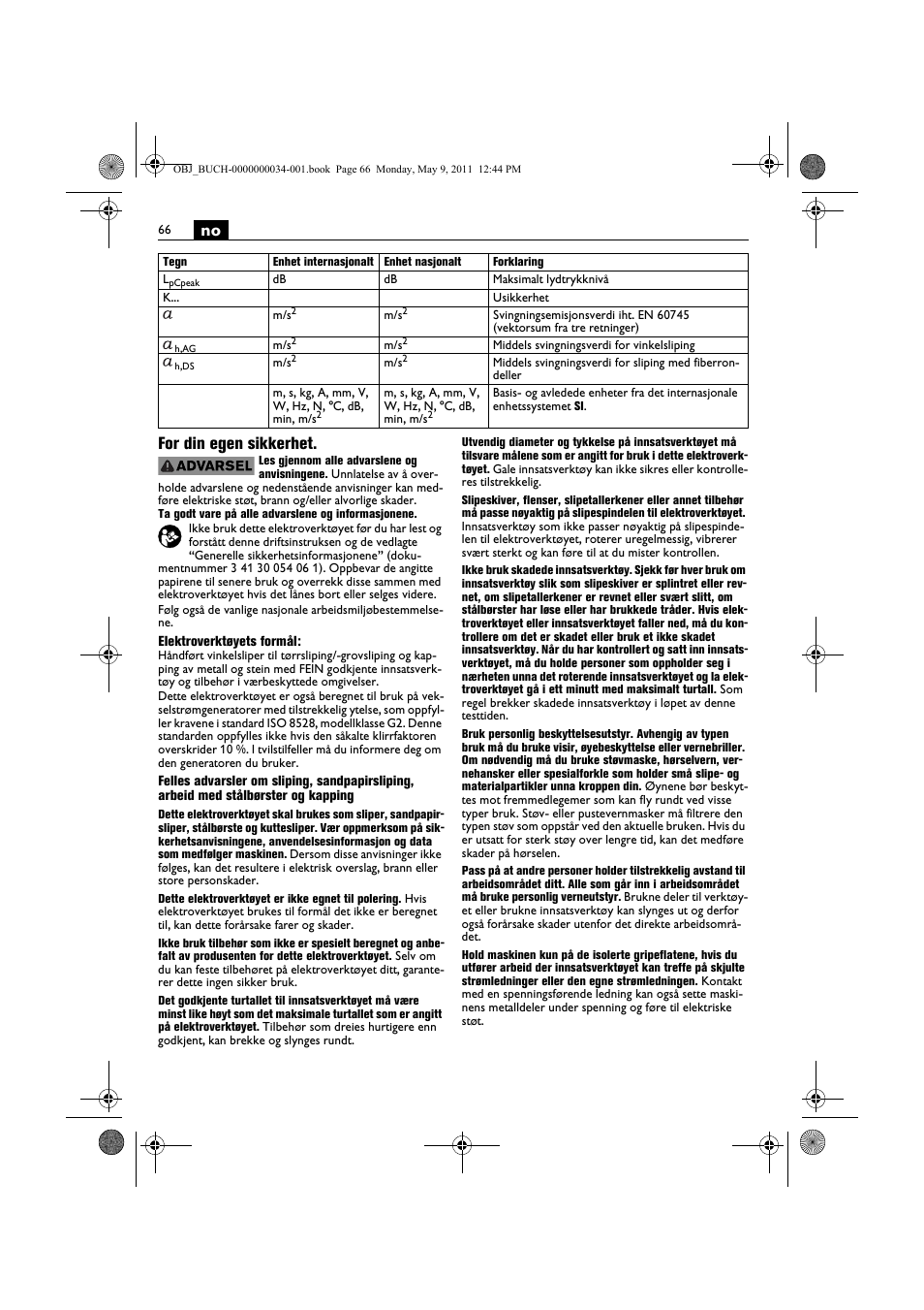 No for din egen sikkerhet | Fein WSG 14-70E User Manual | Page 66 / 195