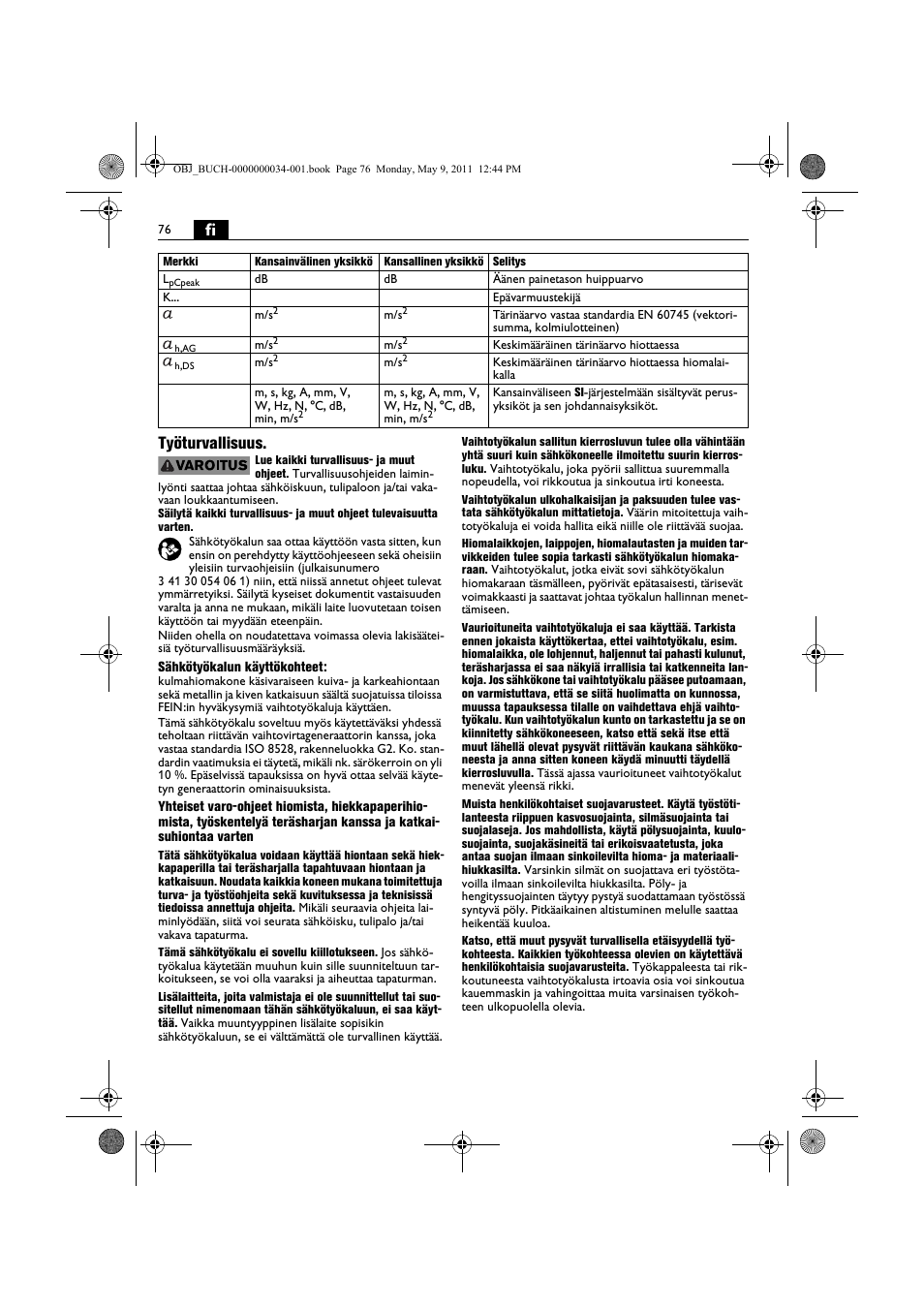 Fi työturvallisuus | Fein WSG 14-70E User Manual | Page 76 / 195