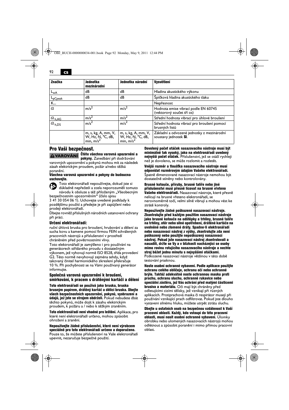 Cs pro vaši bezpečnost | Fein WSG 14-70E User Manual | Page 92 / 195