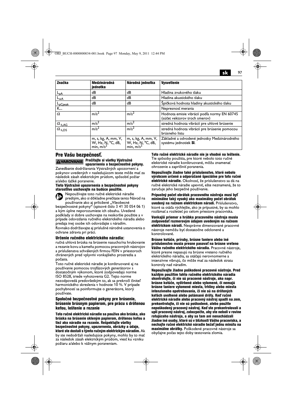 Sk pre vašu bezpečnosť | Fein WSG 14-70E User Manual | Page 97 / 195