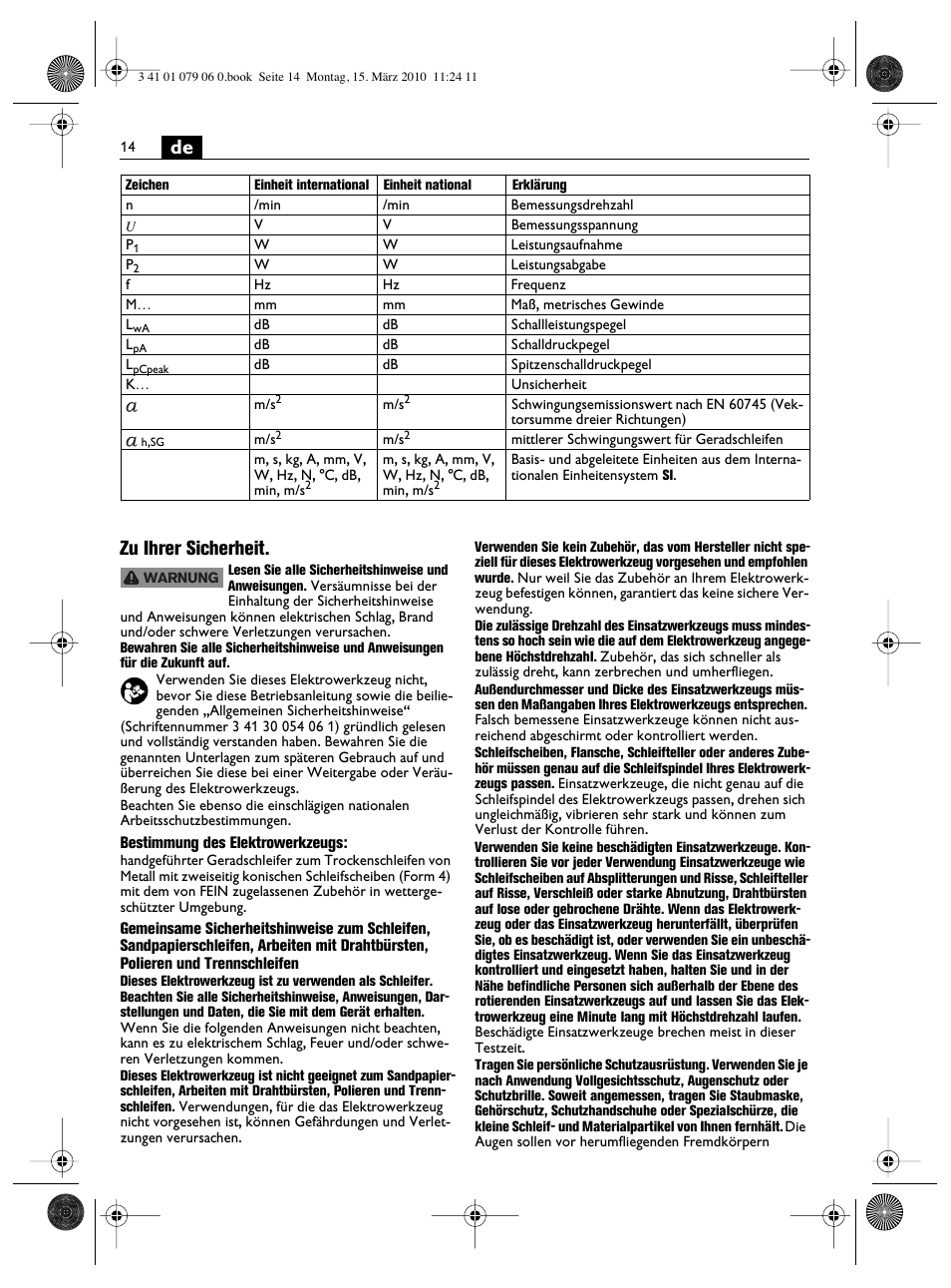 De zu ihrer sicherheit | Fein MShy_664_1 User Manual | Page 14 / 96