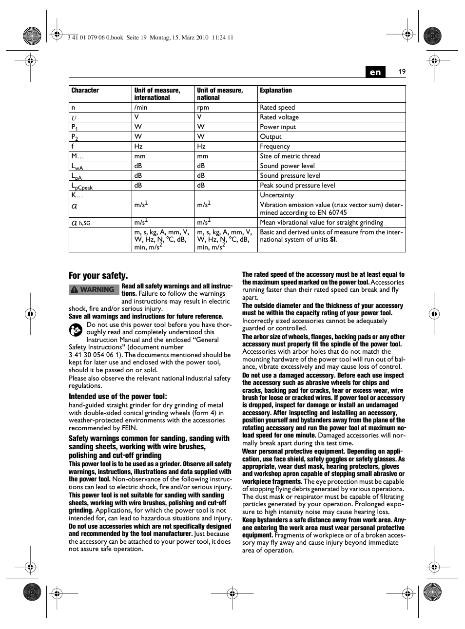 En for your safety | Fein MShy_664_1 User Manual | Page 19 / 96