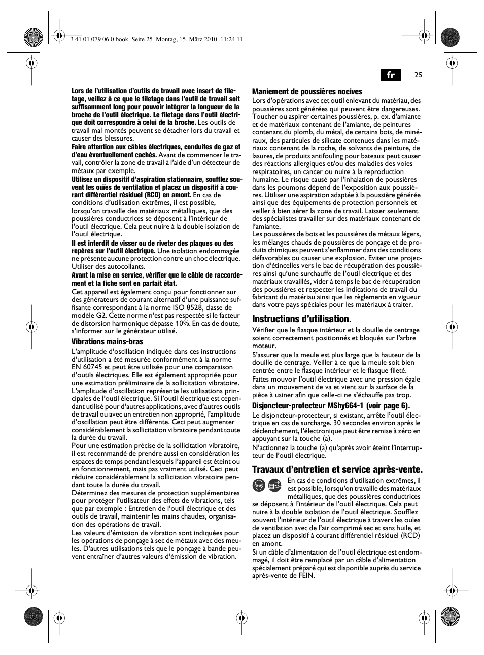 Instructions d’utilisation, Travaux d’entretien et service après-vente | Fein MShy_664_1 User Manual | Page 25 / 96