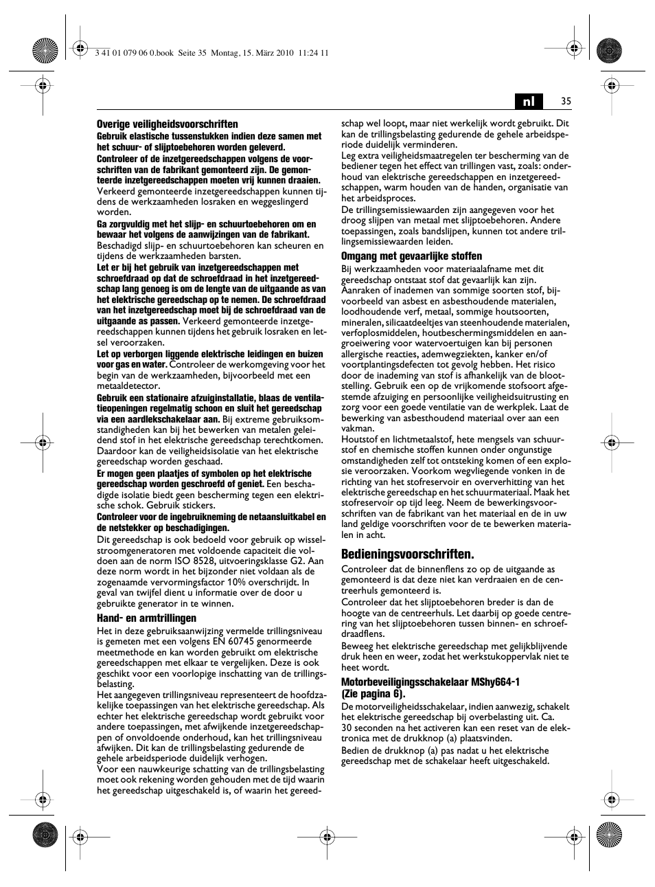 Bedieningsvoorschriften | Fein MShy_664_1 User Manual | Page 35 / 96