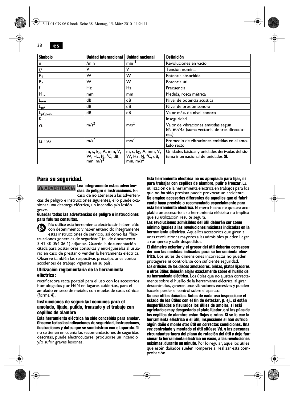 Es para su seguridad | Fein MShy_664_1 User Manual | Page 38 / 96