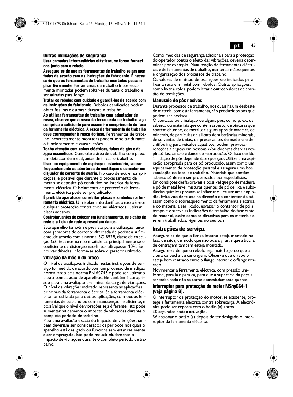 Instruções de serviço | Fein MShy_664_1 User Manual | Page 45 / 96