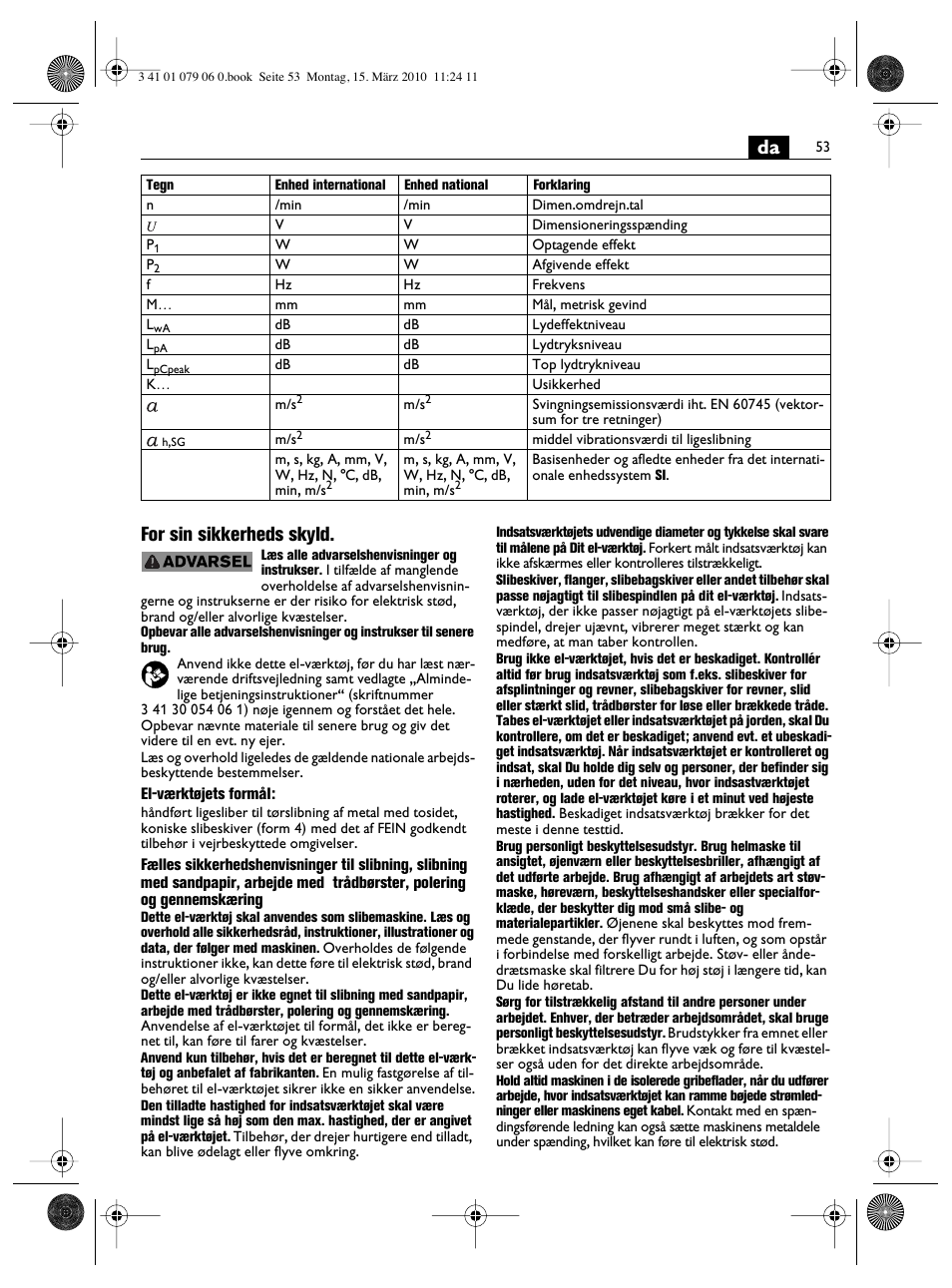 Da for sin sikkerheds skyld | Fein MShy_664_1 User Manual | Page 53 / 96