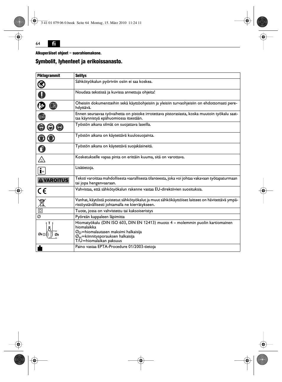 Symbolit, lyhenteet ja erikoissanasto | Fein MShy_664_1 User Manual | Page 64 / 96