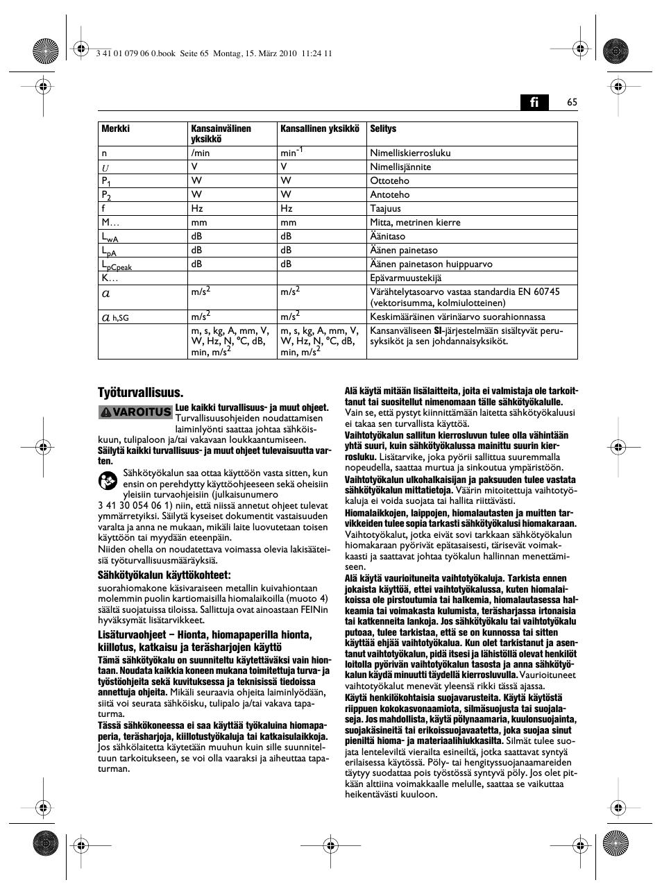 Fi työturvallisuus | Fein MShy_664_1 User Manual | Page 65 / 96