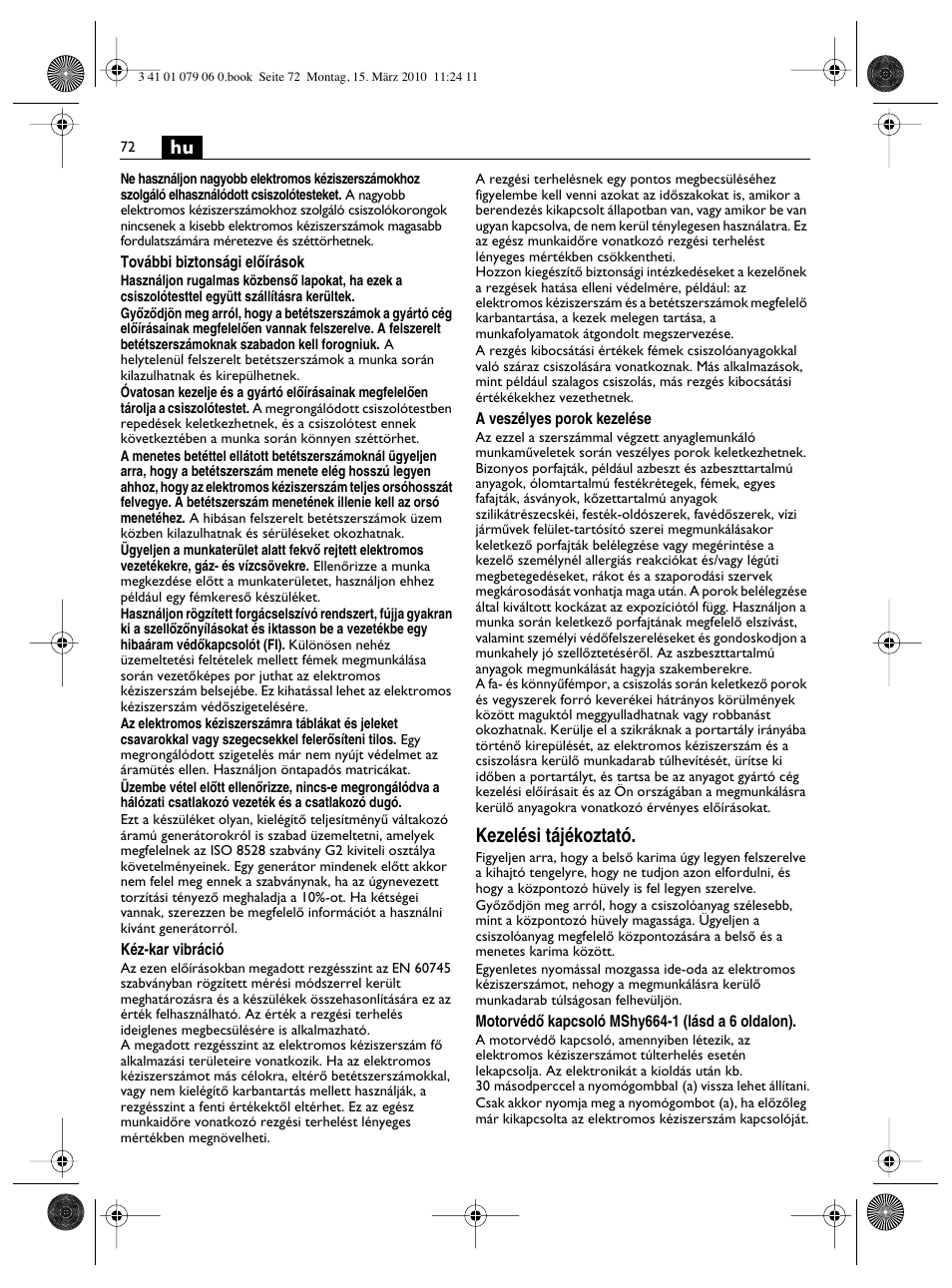 Kezelési tájékoztató | Fein MShy_664_1 User Manual | Page 72 / 96