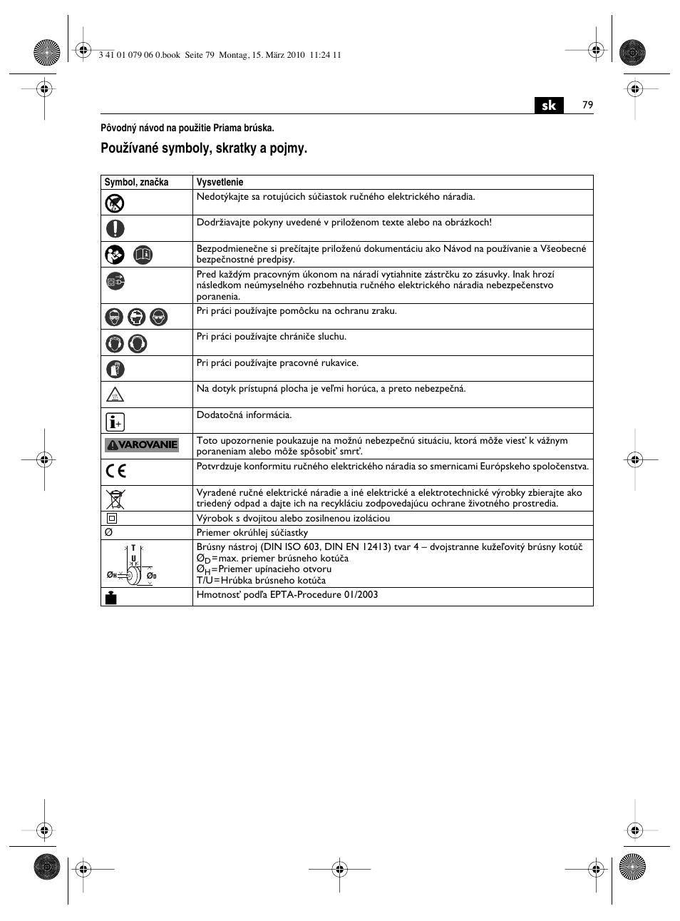 Pouïívané symboly, skratky a pojmy | Fein MShy_664_1 User Manual | Page 79 / 96