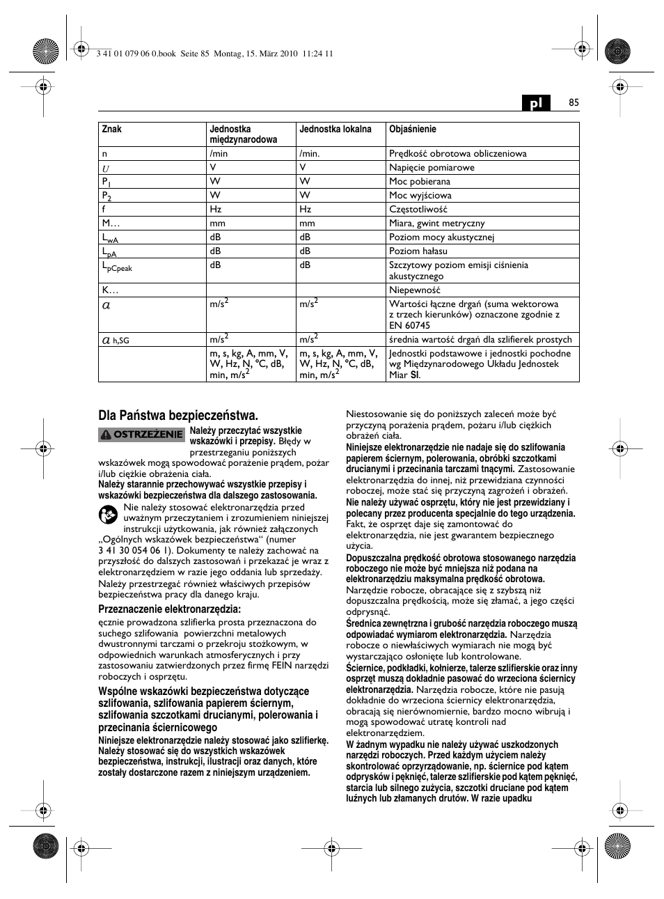 Pl dla paƒstwa bezpieczeƒstwa | Fein MShy_664_1 User Manual | Page 85 / 96