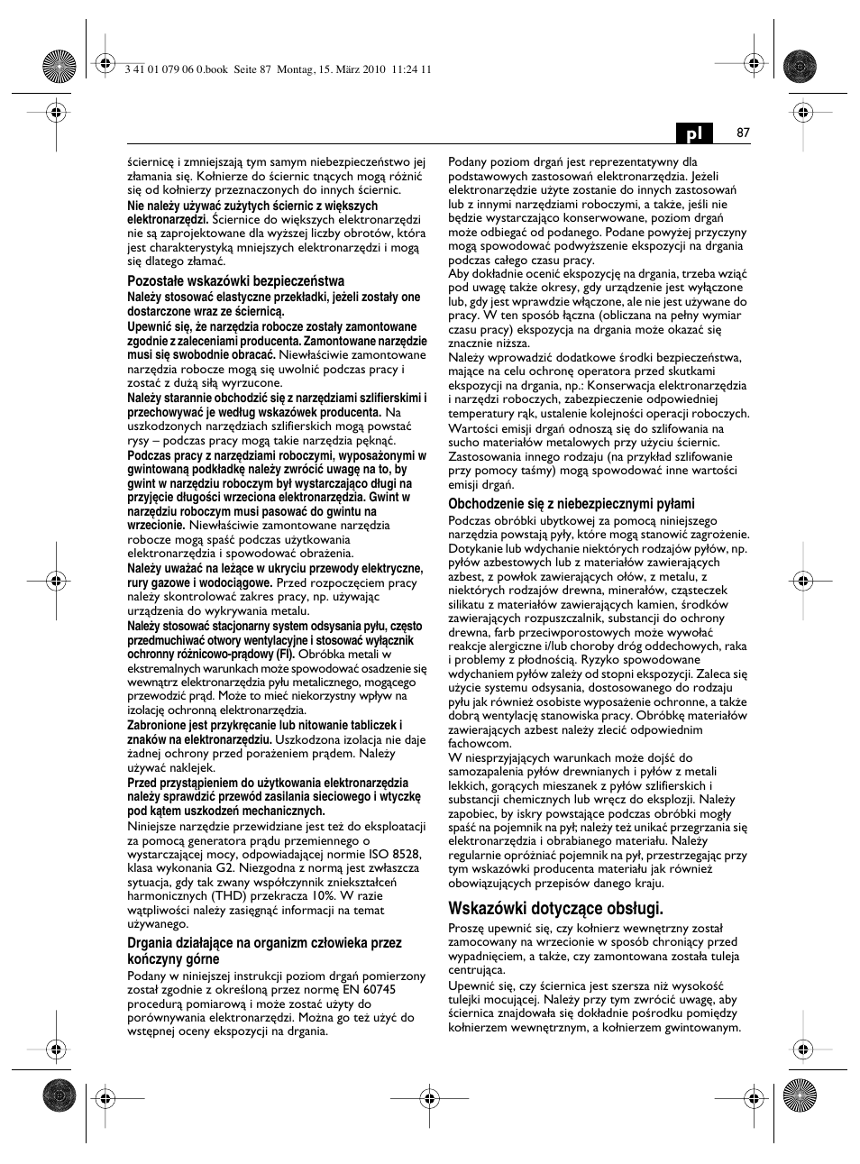 Wskazówki dotyczàce obs∏ugi | Fein MShy_664_1 User Manual | Page 87 / 96