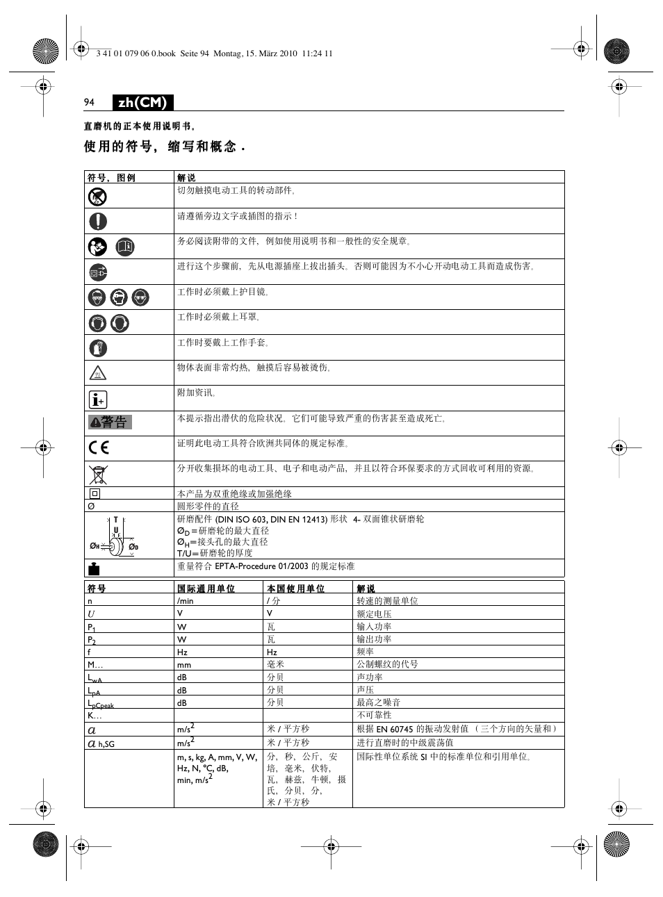 Zh(cm) | Fein MShy_664_1 User Manual | Page 94 / 96