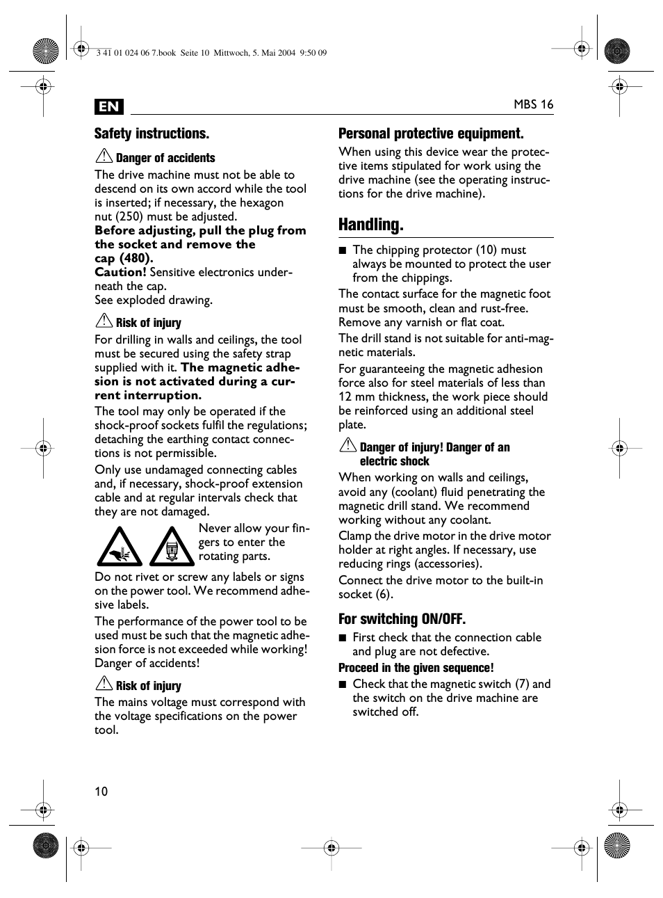 Handling | Fein MBS16 User Manual | Page 10 / 78
