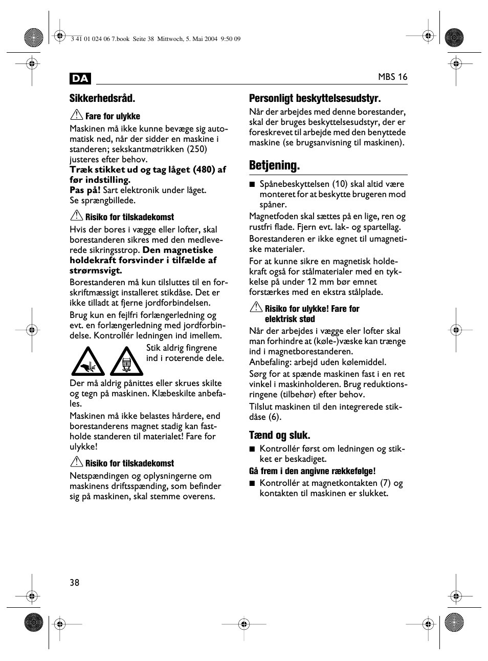 Betjening | Fein MBS16 User Manual | Page 38 / 78