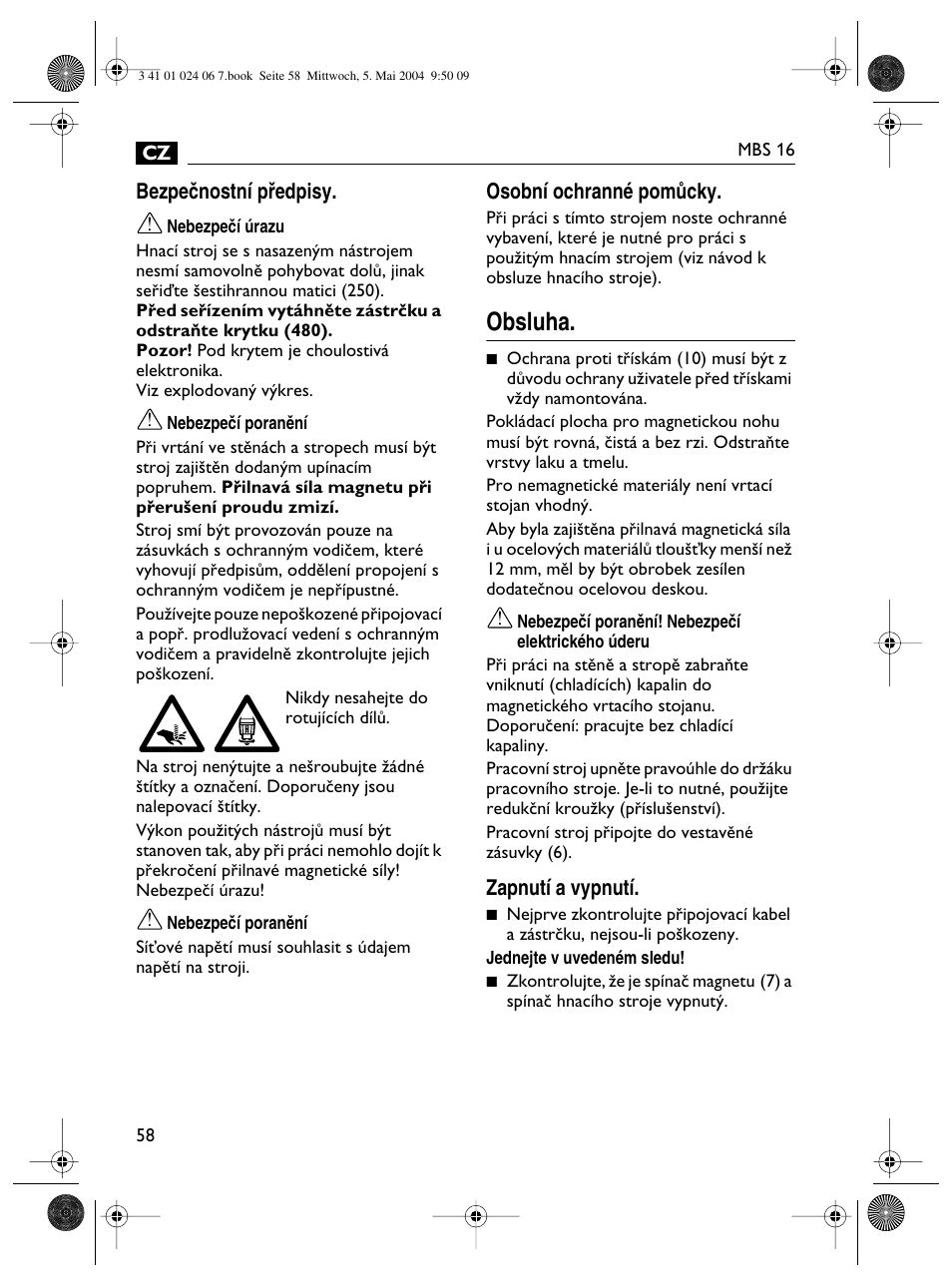 Obsluha | Fein MBS16 User Manual | Page 58 / 78