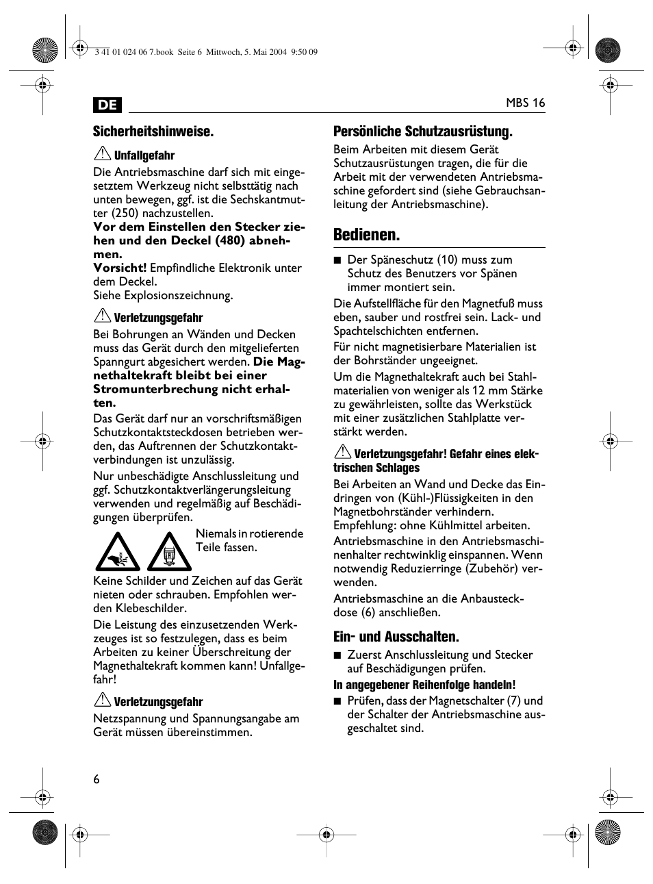 Bedienen | Fein MBS16 User Manual | Page 6 / 78