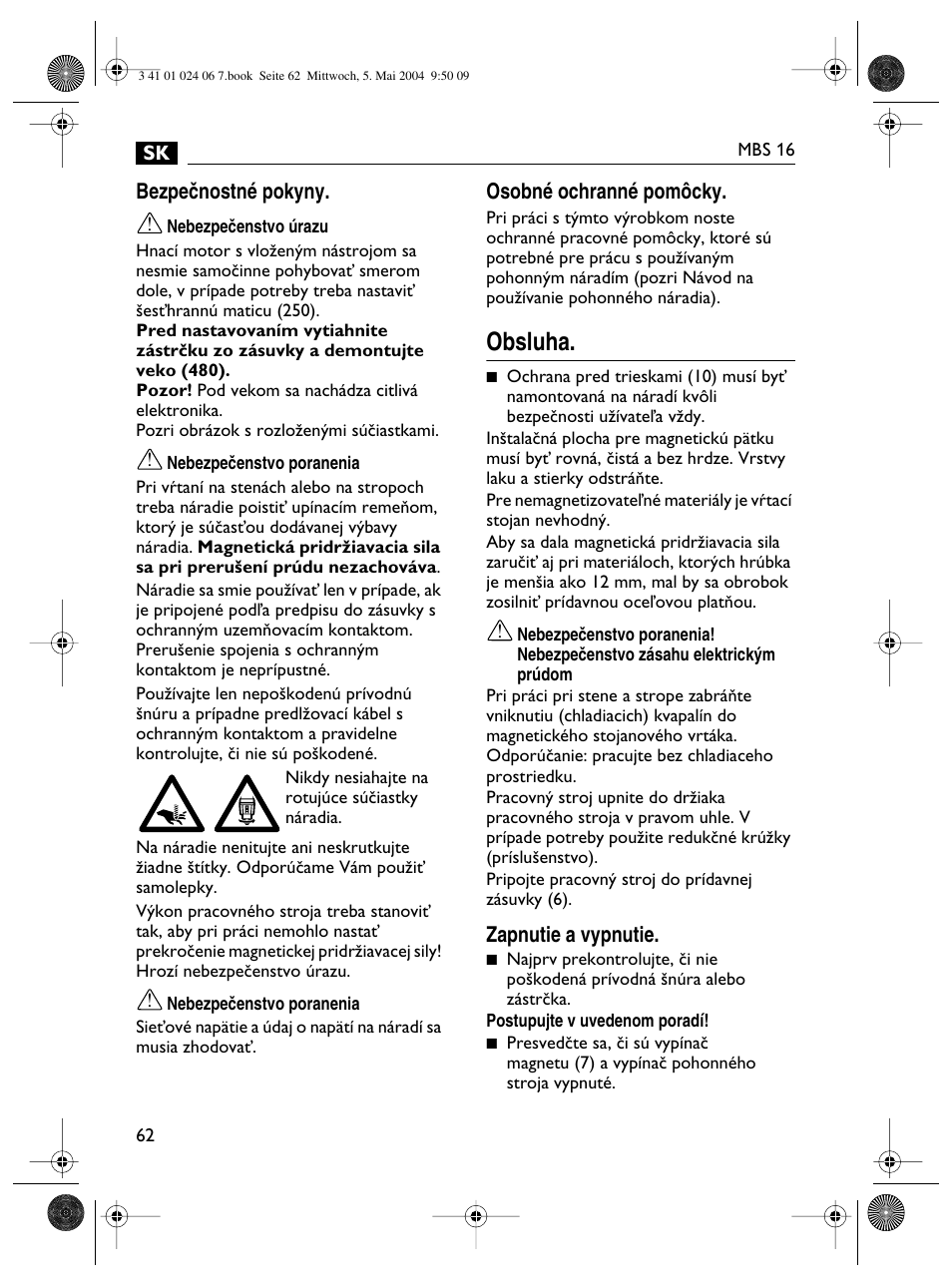 Obsluha | Fein MBS16 User Manual | Page 62 / 78