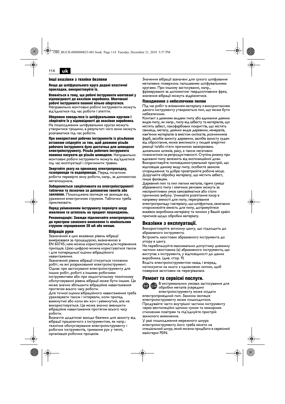 Вказівки з експлуатації, Ремонт та сервісні послуги | Fein MShy_648-1Z User Manual | Page 114 / 164