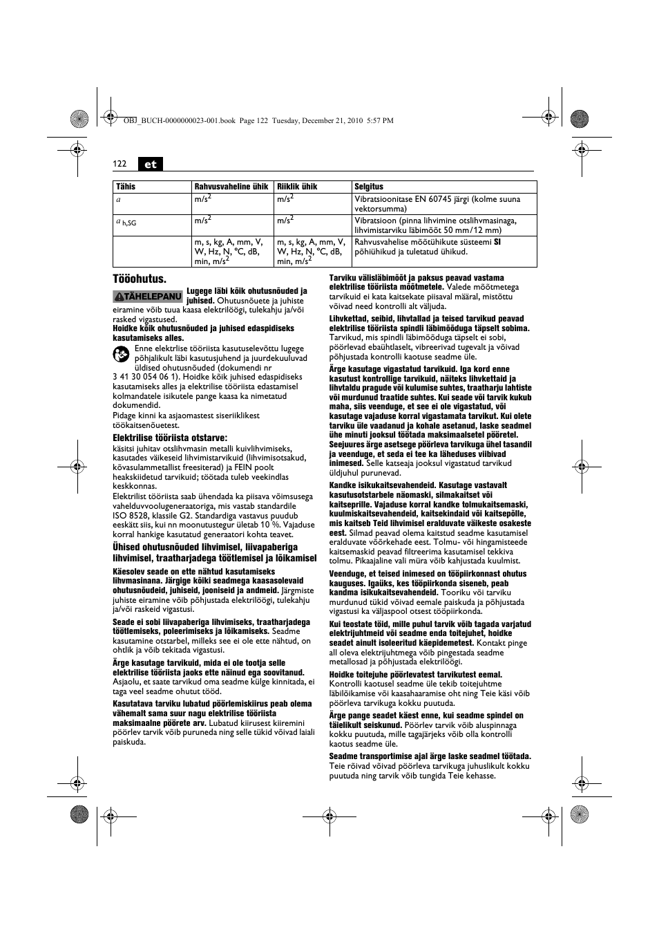 Et tööohutus | Fein MShy_648-1Z User Manual | Page 122 / 164