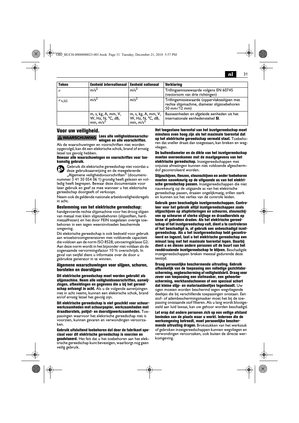 Nl voor uw veiligheid | Fein MShy_648-1Z User Manual | Page 31 / 164
