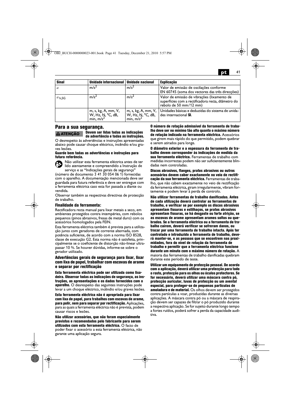 Pt para a sua segurança | Fein MShy_648-1Z User Manual | Page 41 / 164