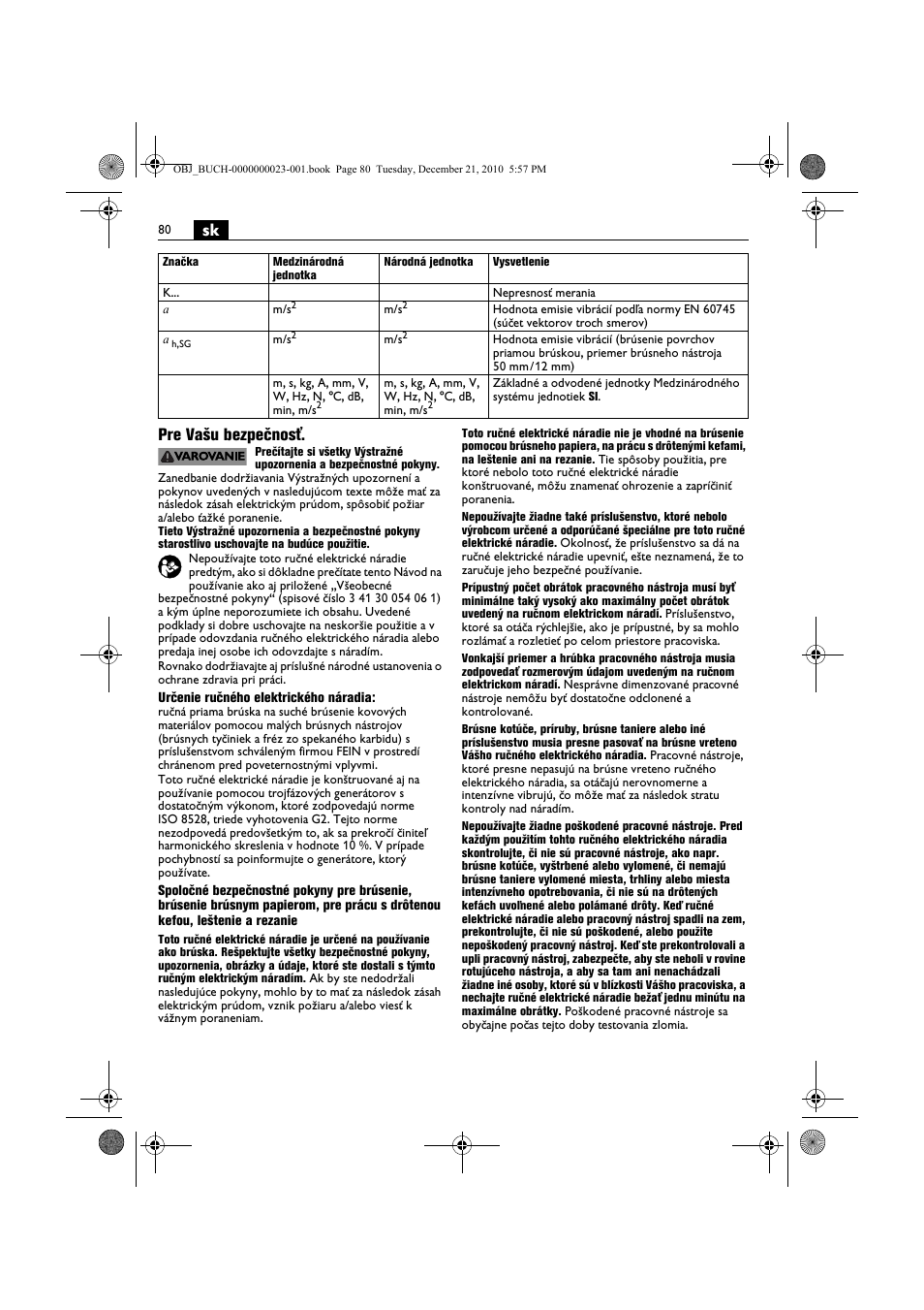 Sk pre vašu bezpečnosť | Fein MShy_648-1Z User Manual | Page 80 / 164