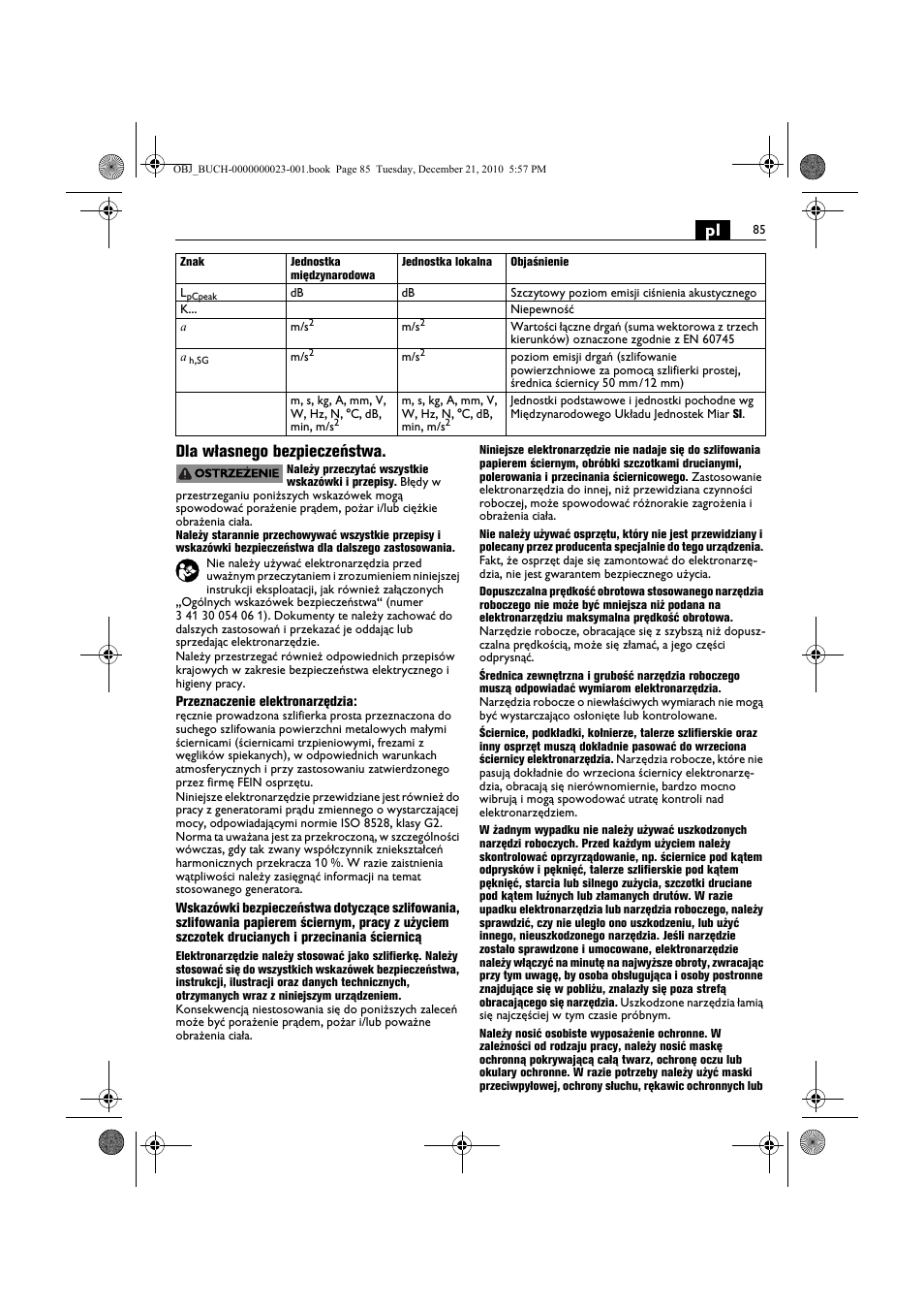 Pl dla własnego bezpieczeństwa | Fein MShy_648-1Z User Manual | Page 85 / 164