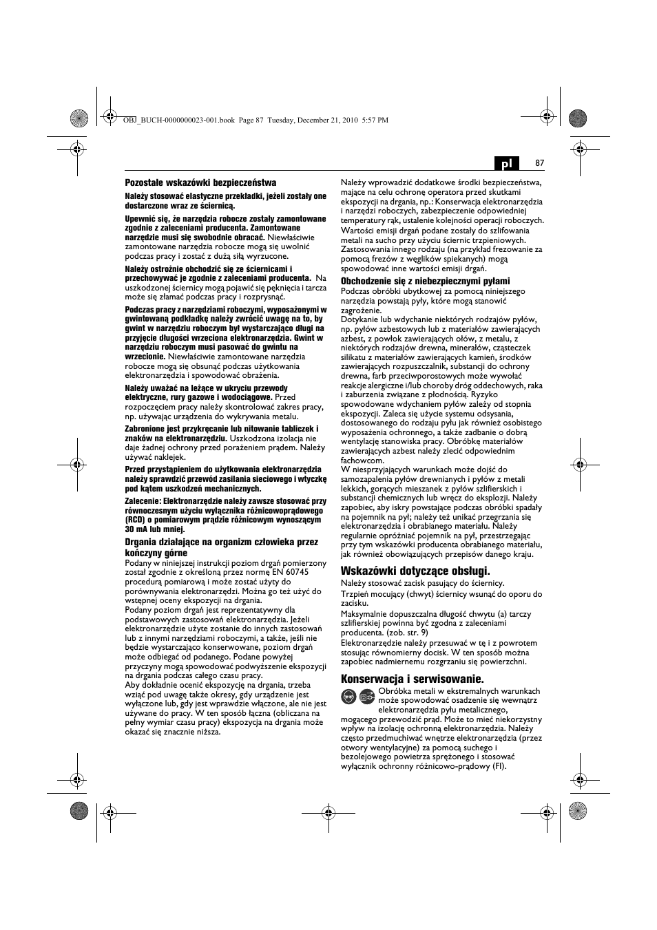 Wskazówki dotyczące obsługi, Konserwacja i serwisowanie | Fein MShy_648-1Z User Manual | Page 87 / 164