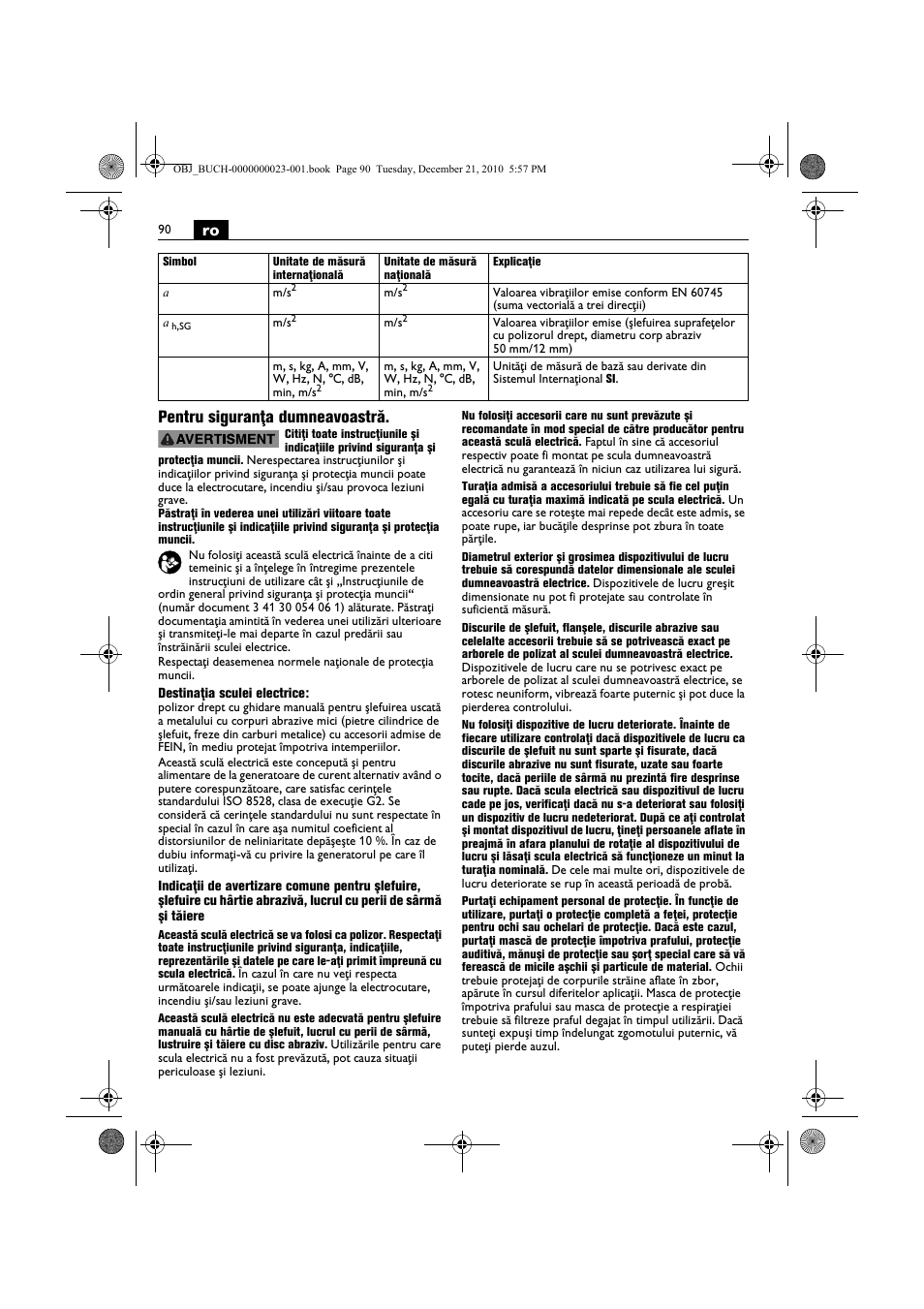 Ro pentru siguranţa dumneavoastră | Fein MShy_648-1Z User Manual | Page 90 / 164