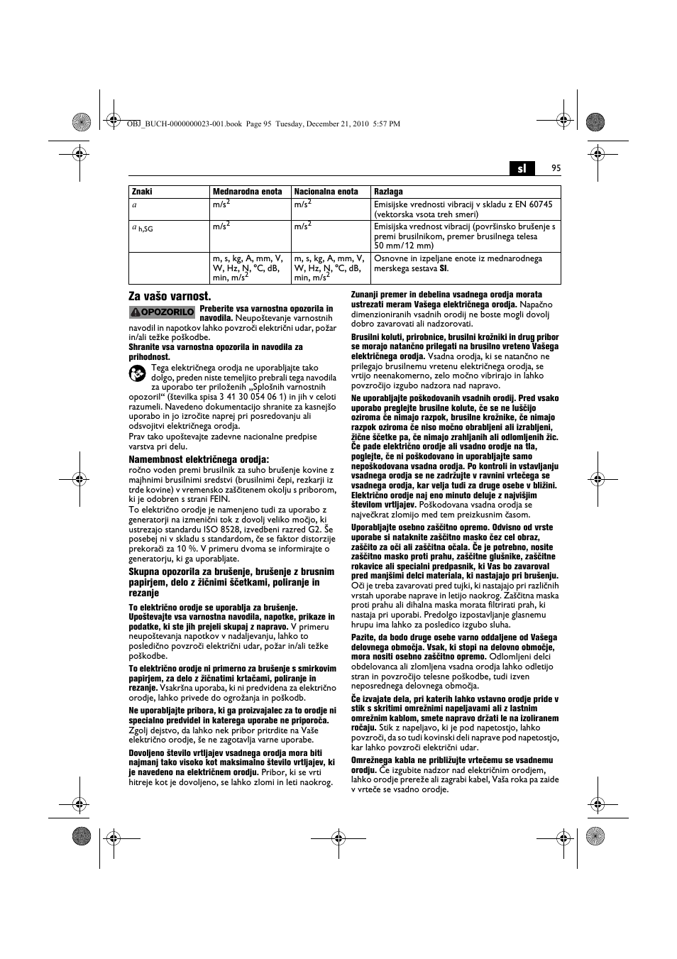 Sl za vašo varnost | Fein MShy_648-1Z User Manual | Page 95 / 164