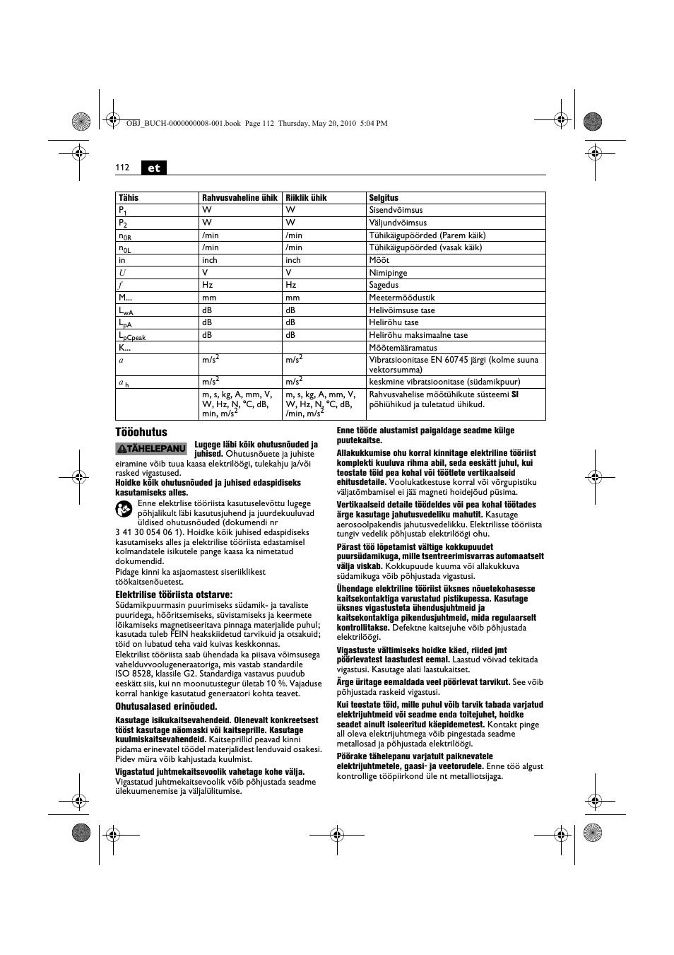 Et tööohutus | Fein KBM80auto User Manual | Page 112 / 148