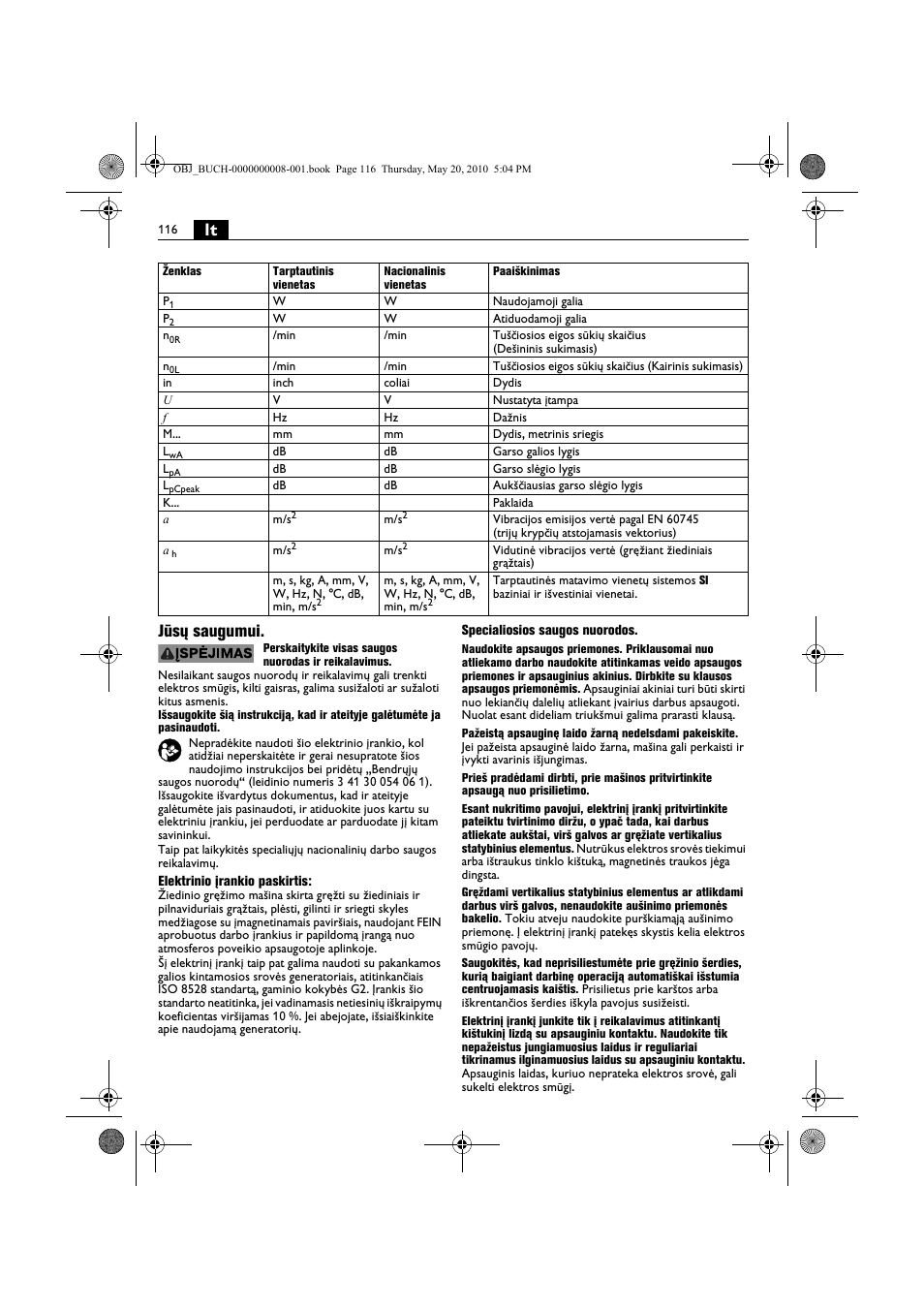 Lt jūsų saugumui | Fein KBM80auto User Manual | Page 116 / 148