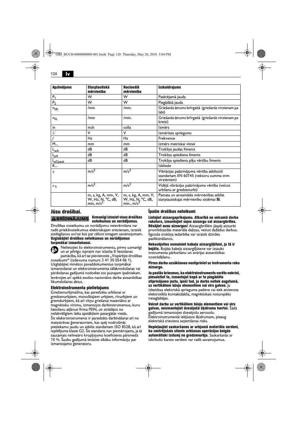 Lv jūsu drošībai | Fein KBM80auto User Manual | Page 120 / 148
